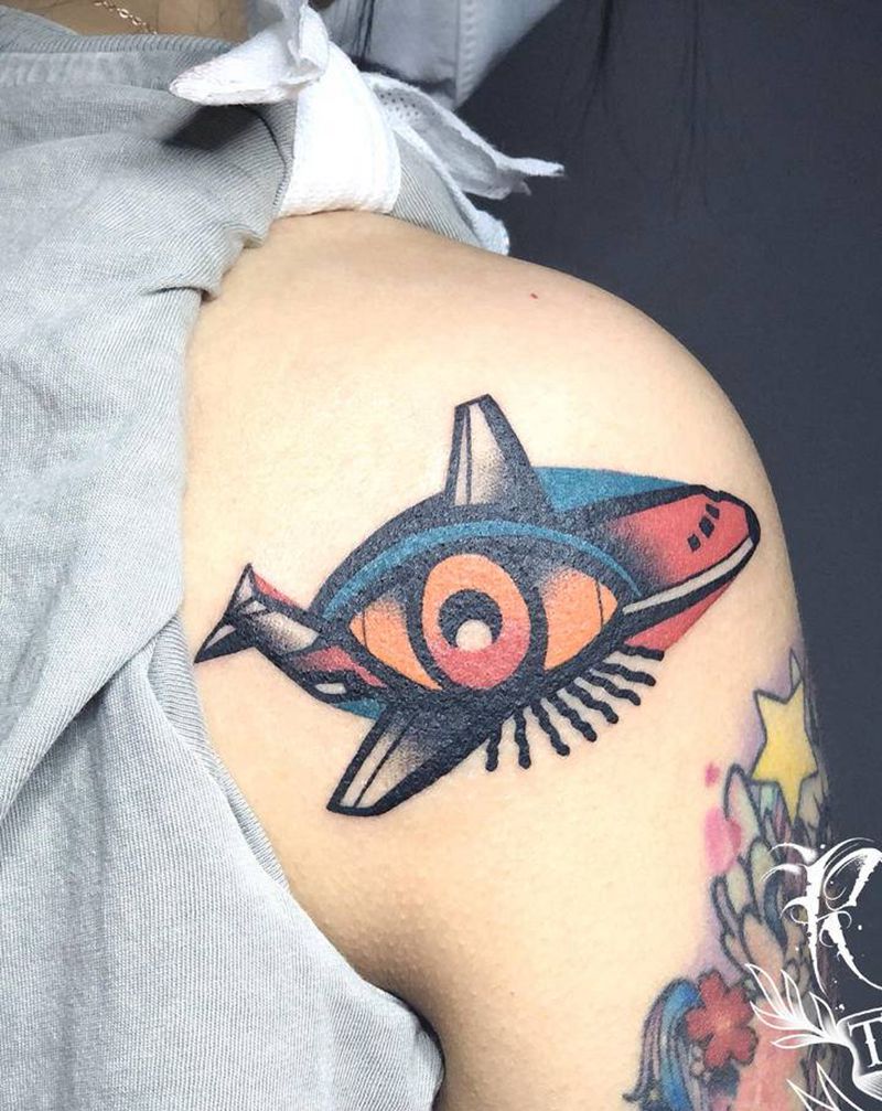 小飞机✈️纹身图片_手臂New School纹身图案