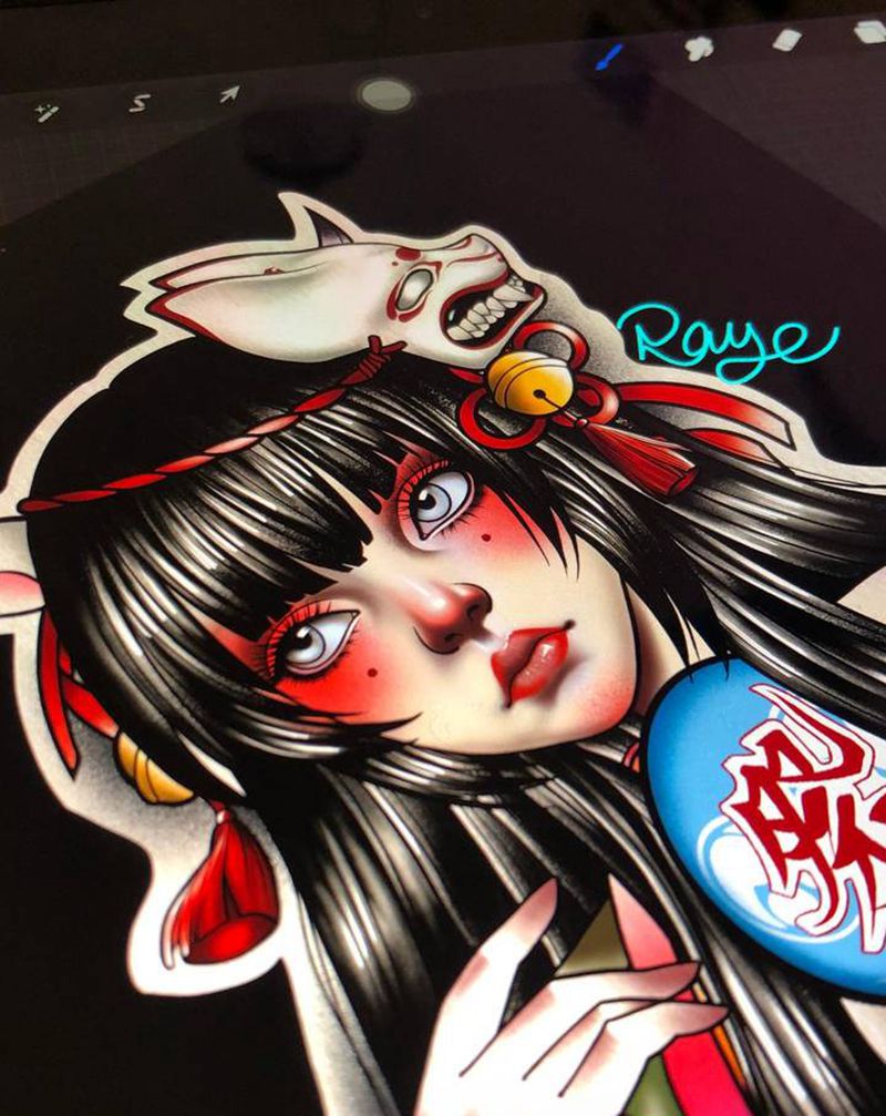 新稿Geisha纹身图片_腿部背部New School新传统艺妓 原创纹身图案