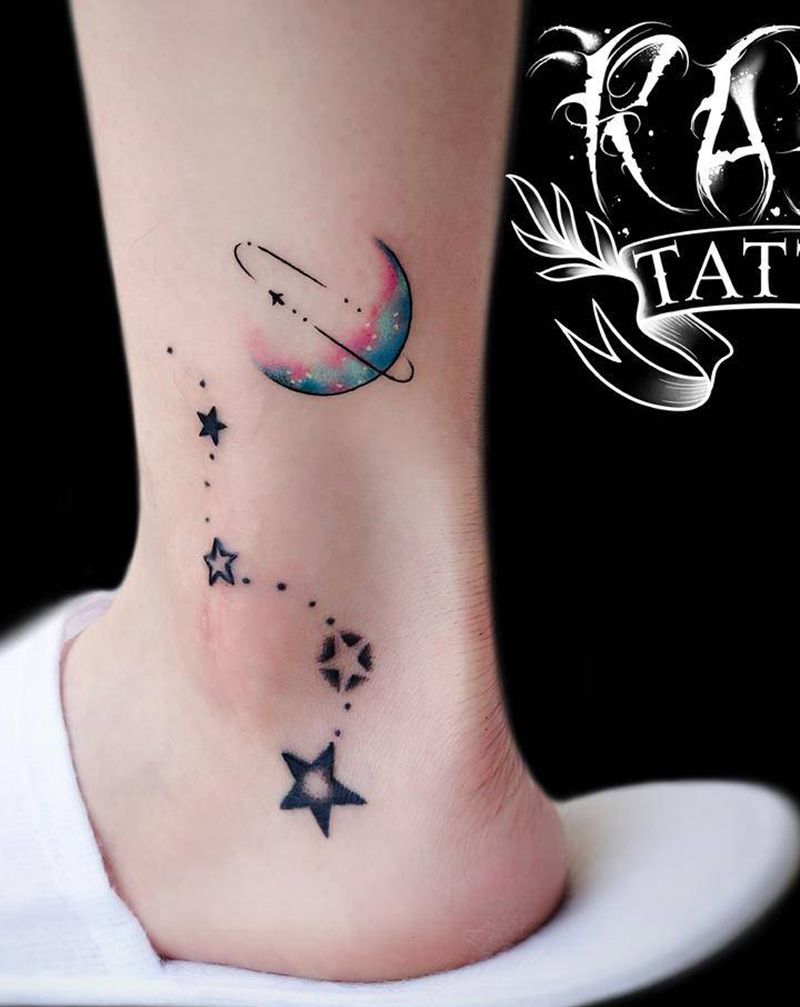小月亮纹身图片_腿部水彩月亮纹身图案