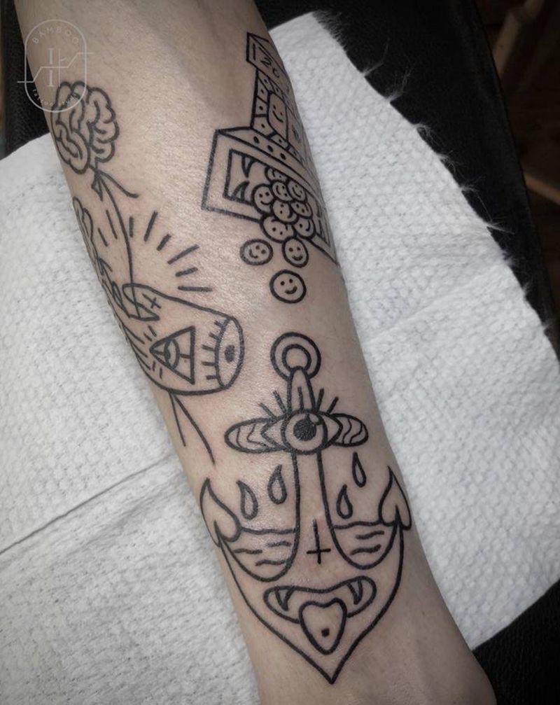 oldschool拼接纹身图片_手臂Old School纹身图案