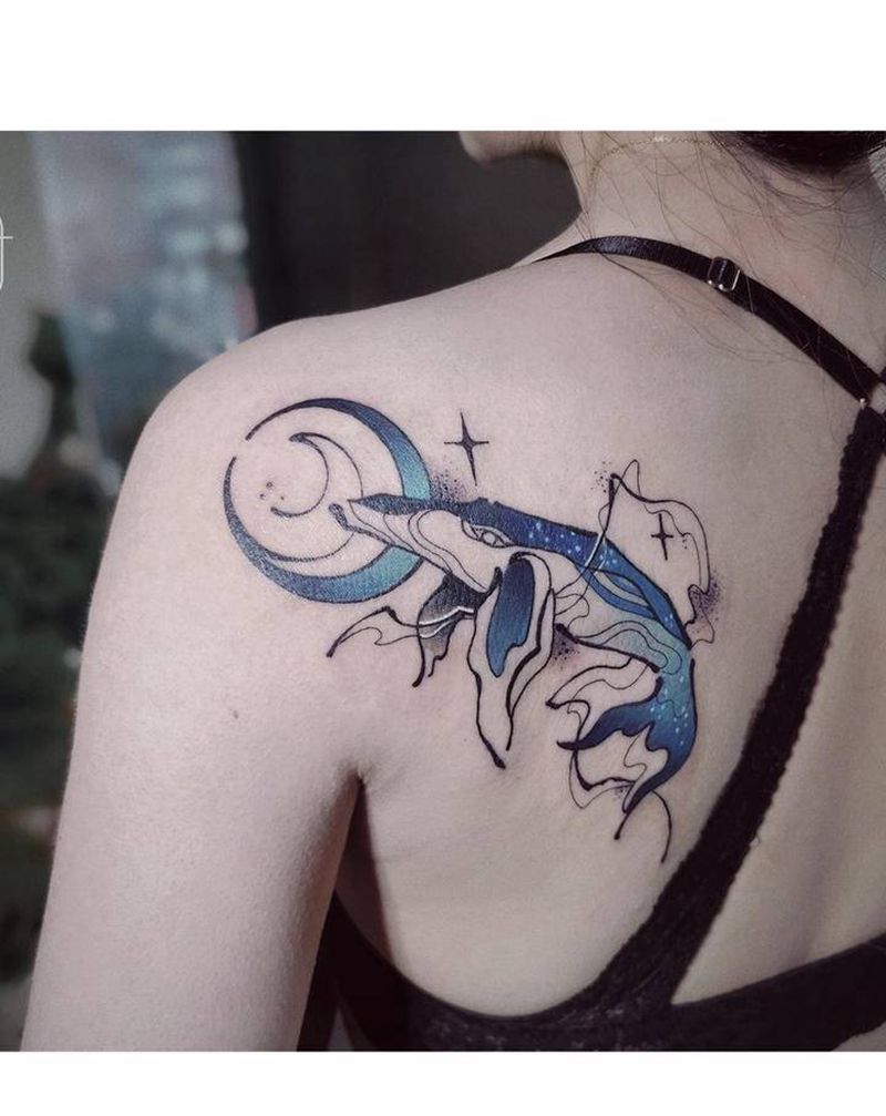 鲲纹身图片_肩部New School水墨纹身图案