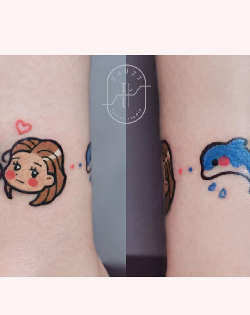 闺蜜纹身图片_腿部卡通纹身图案