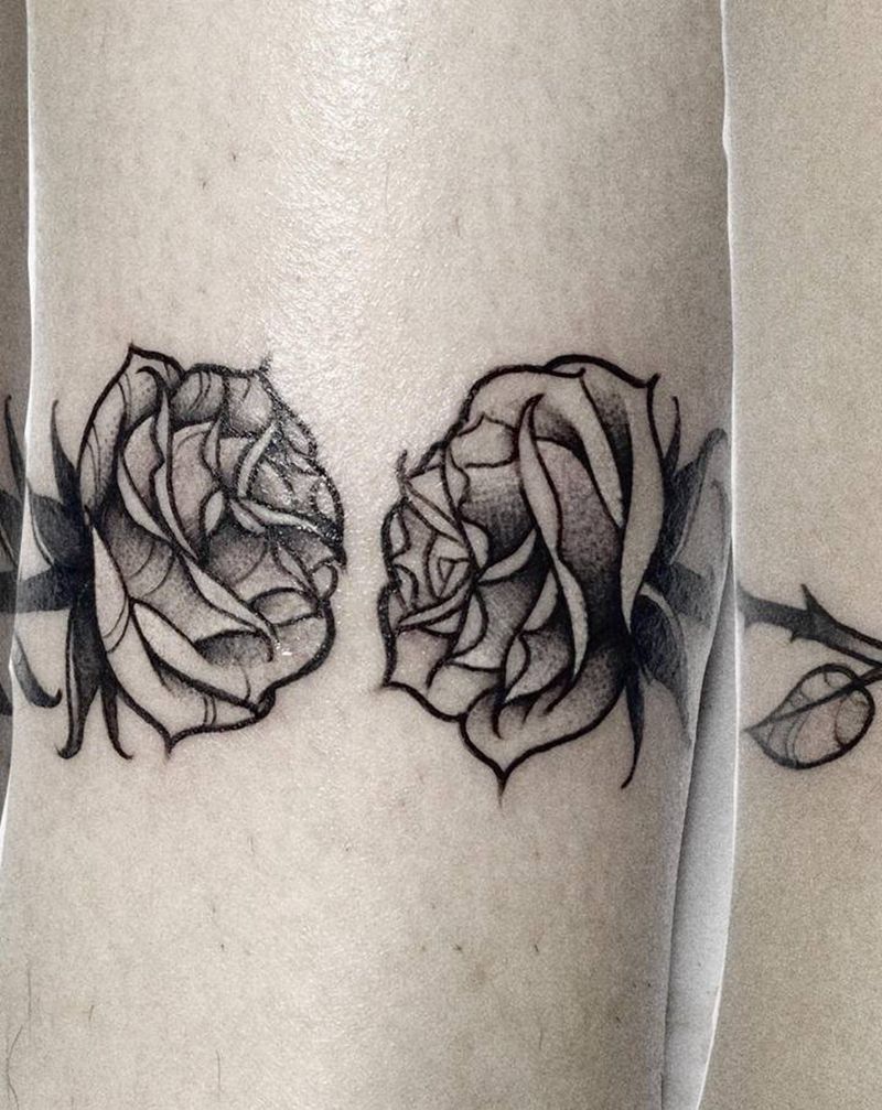 腿环纹身图片_腿部黑灰纹身图案