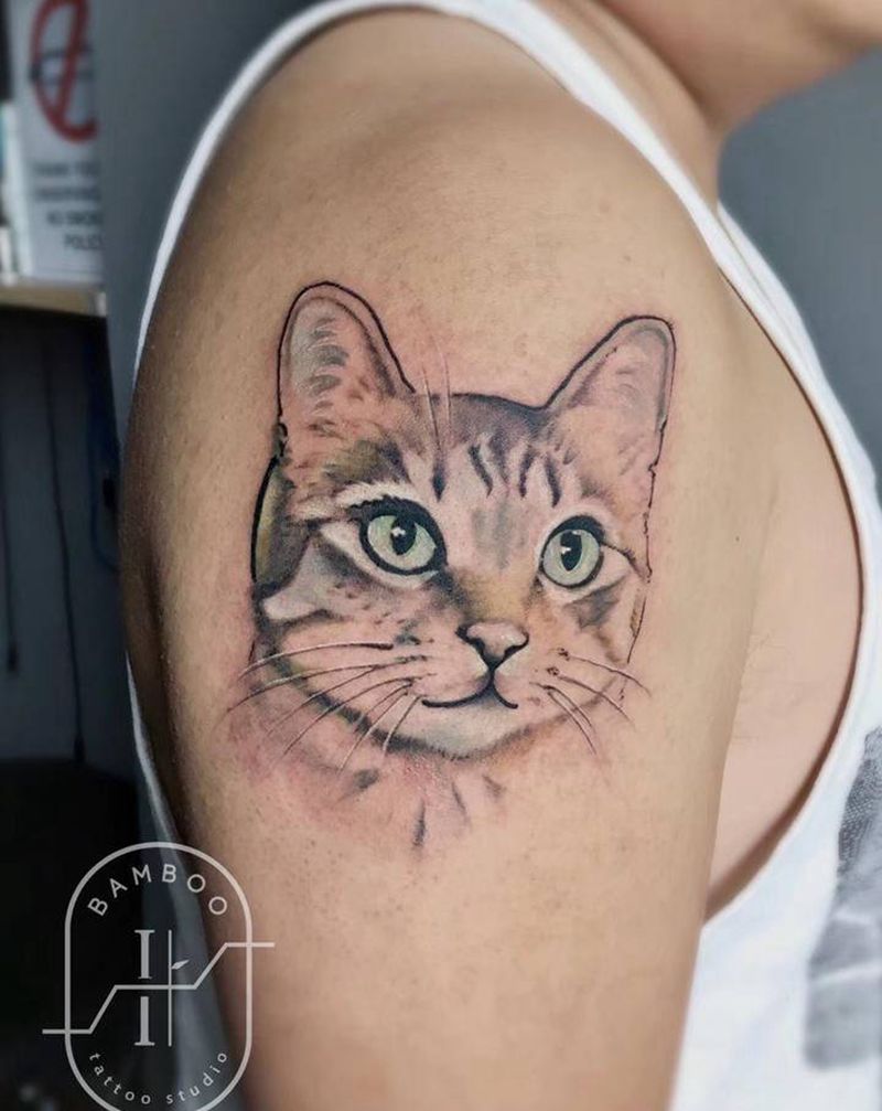 客人家的宠物纹身图片_手臂欧美写实纹身图案