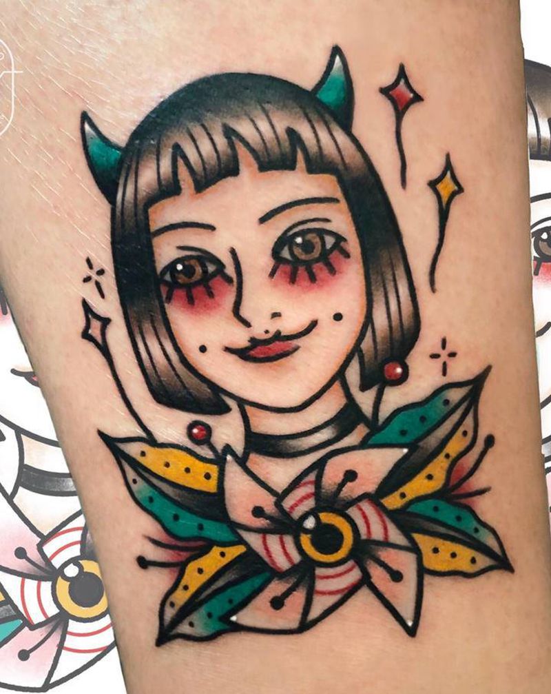 oldschool自画像纹身图片_腿部Old School纹身图案