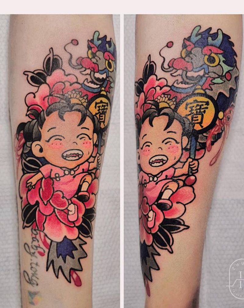 家有两宝纹身图片_手臂手部New School卡通纹身图案