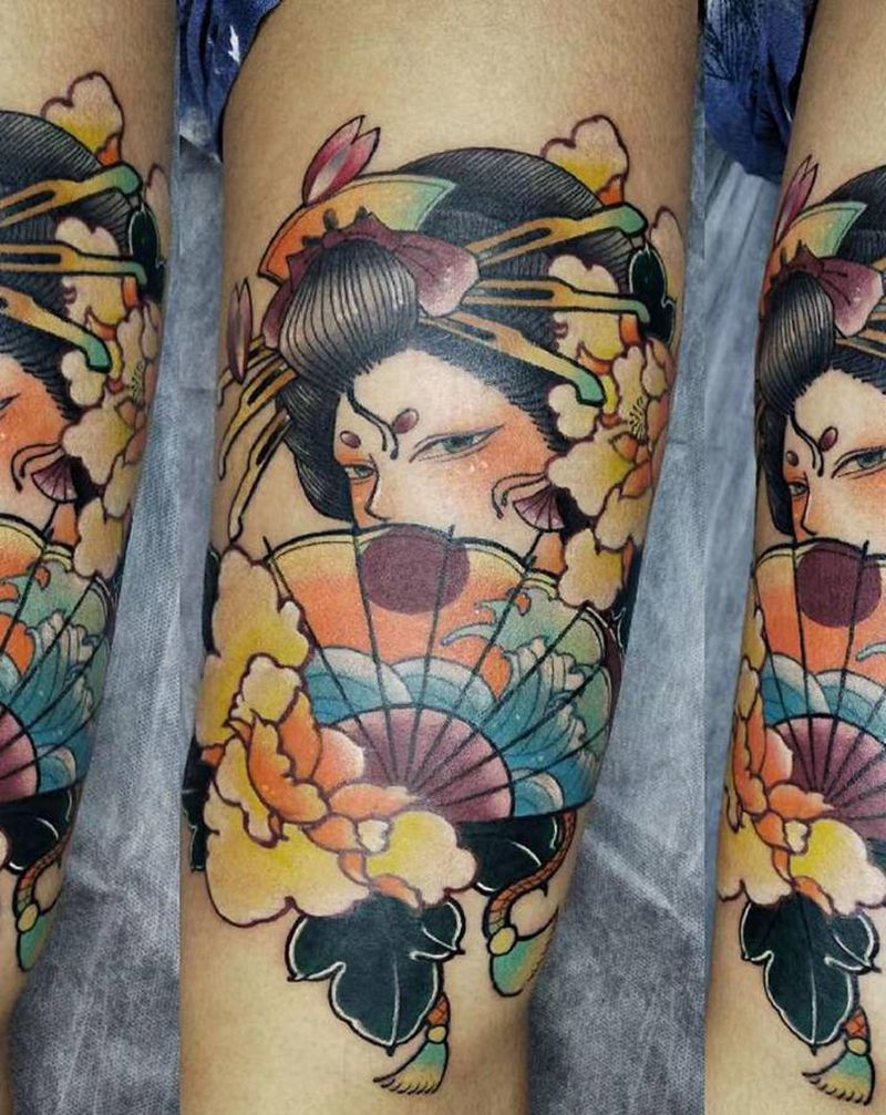 艺伎纹身图片_脚部腿部New School纹身图案