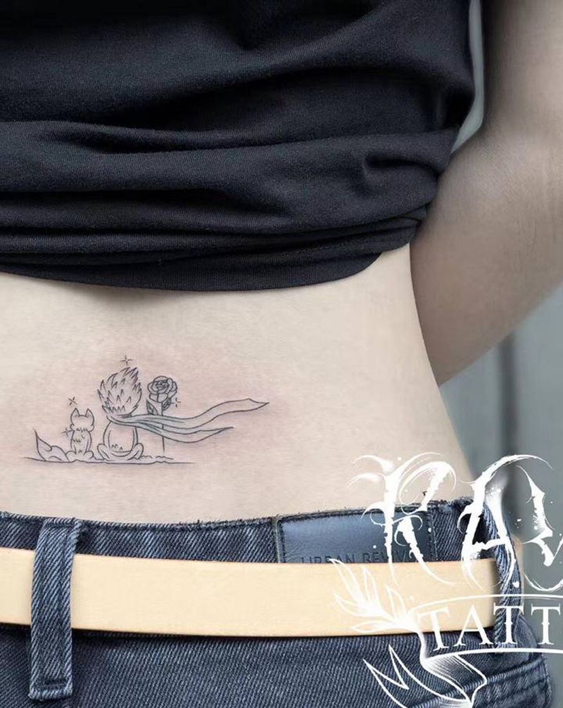 小王子纹身图片_腰部线条纹身图案