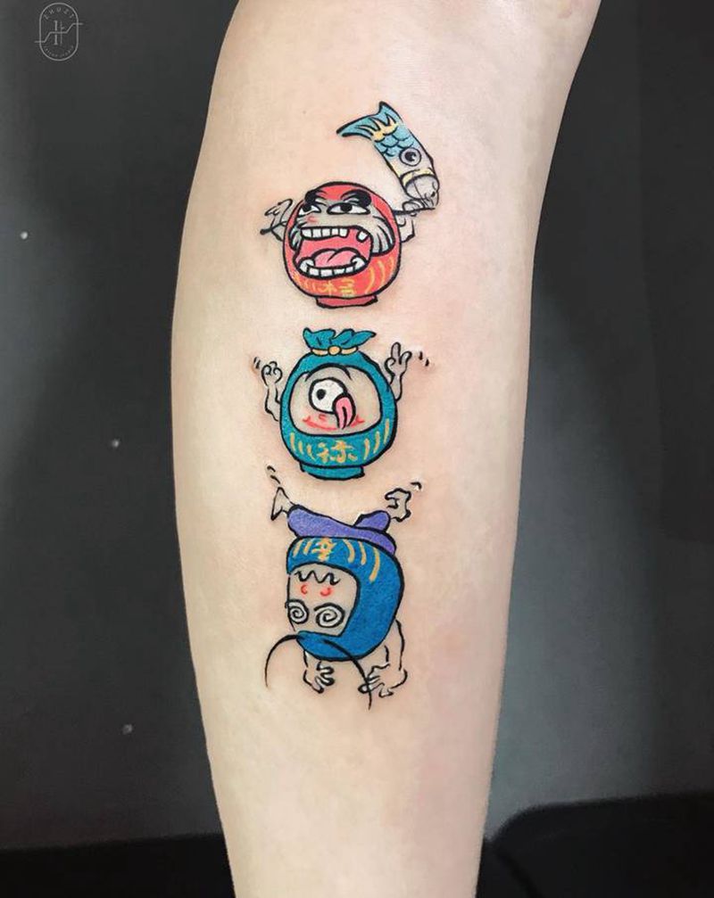 福禄寿纹身图片_腿部脚部老传统达摩纹身图案