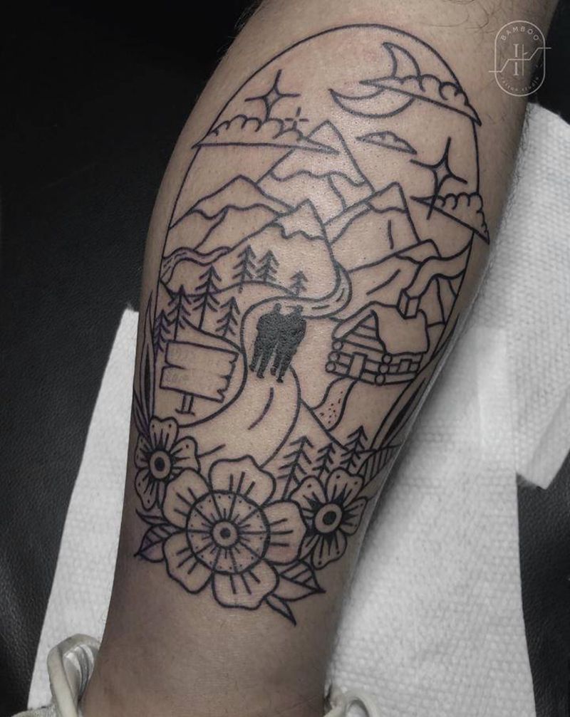 未完成纹身图片_脚部腿部Old School纹身图案