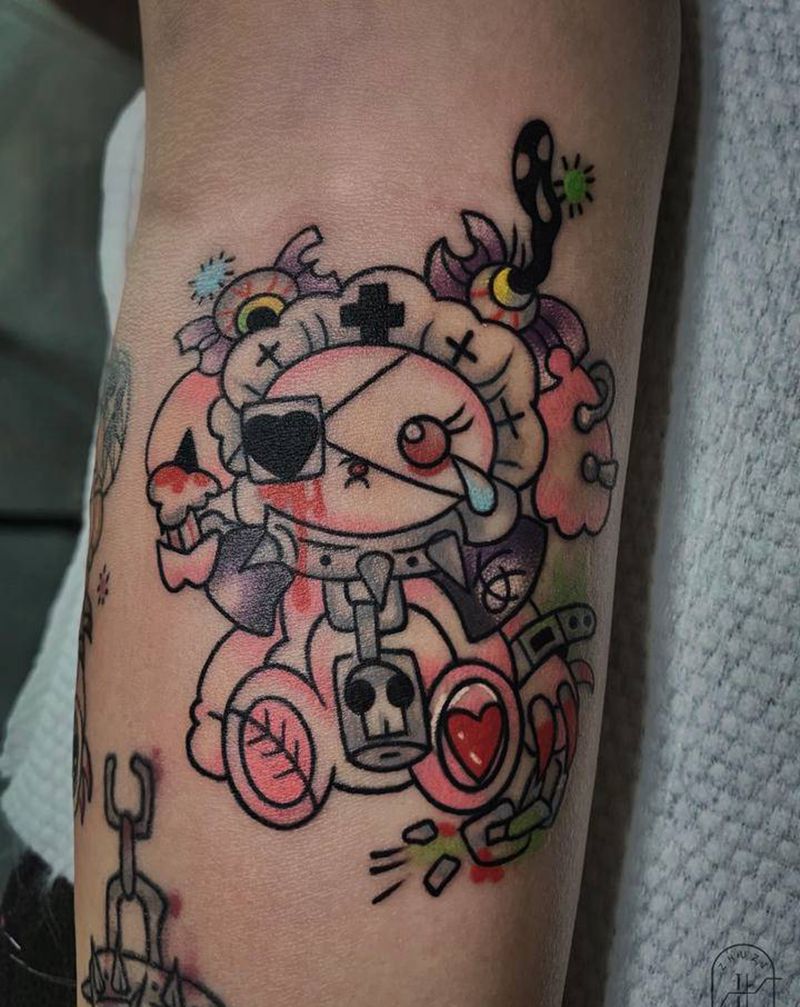 暗黑兔熊纹身图片_手臂手部New School卡通纹身图案