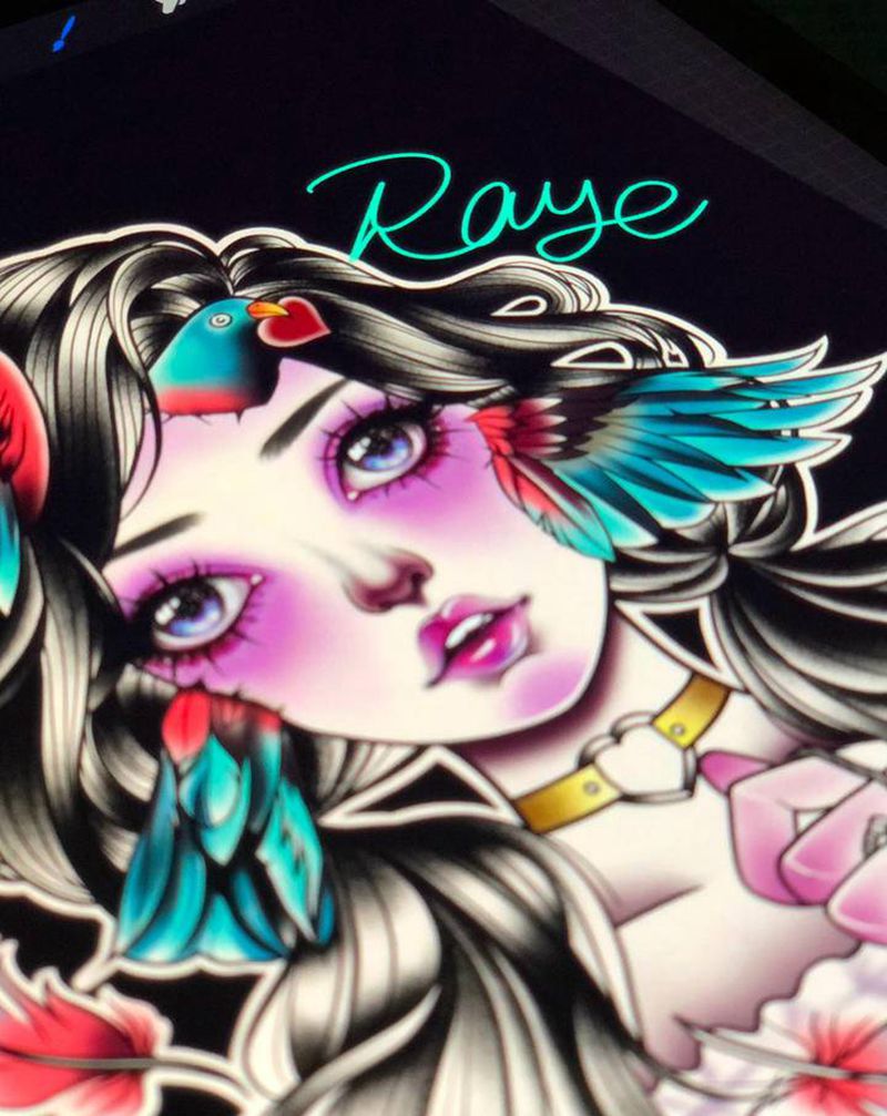 新稿子纹身图片_新传统鸟少女纹身图案