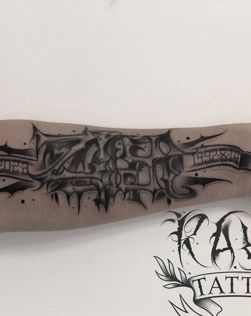 .纹身图片_手臂花体字原创纹身图案