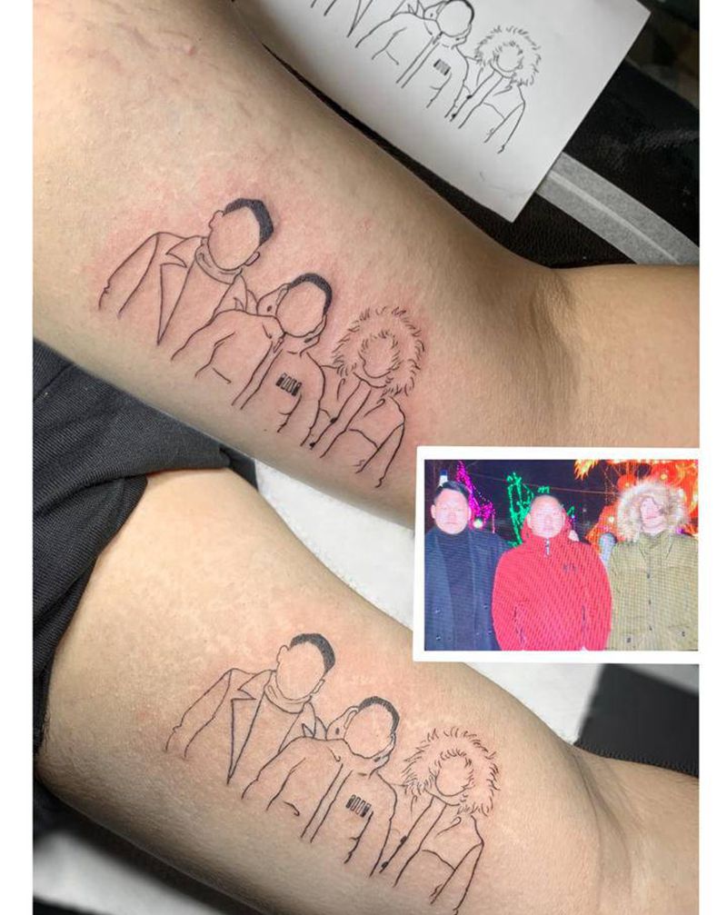 一家人纹身图片_手部手臂欧美写实肖像纹身图案