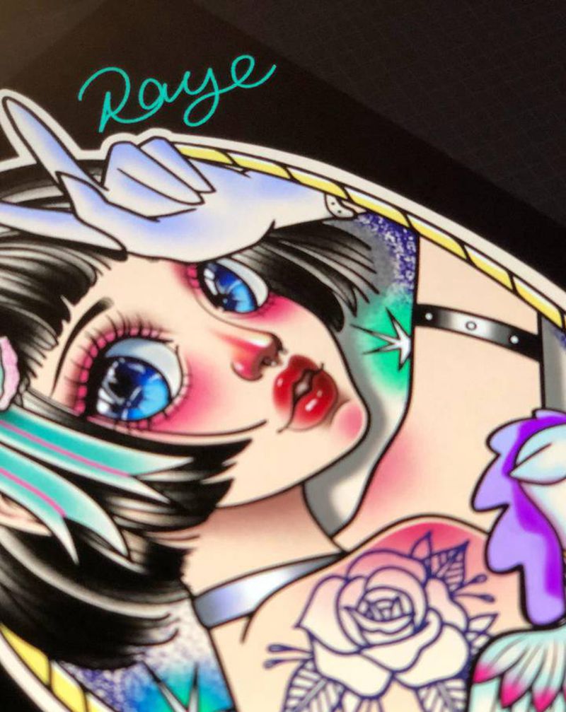 .纹身图片_手臂腿部New School独角兽女郎纹身图案