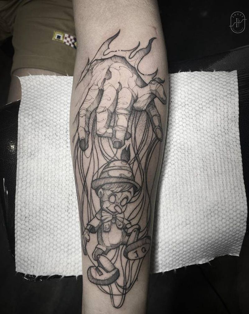 皮诺曹纹身图片_手臂手部欧美写实速写纹身图案