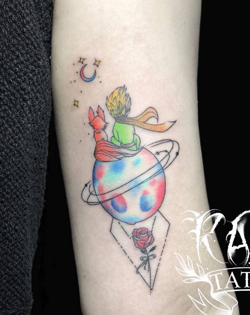 小王子纹身图片_手臂水彩小王子纹身图案