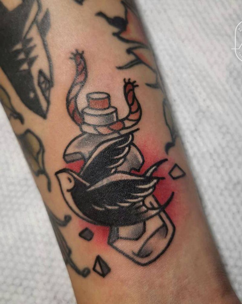 燕子纹身图片_手臂手部Old School燕子纹身图案