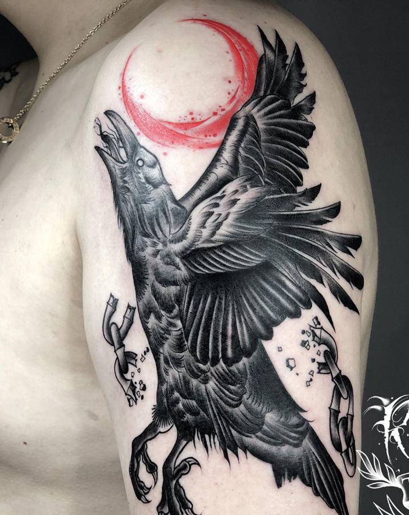 乌鸦纹身图片_手臂欧美写实乌鸦纹身图案