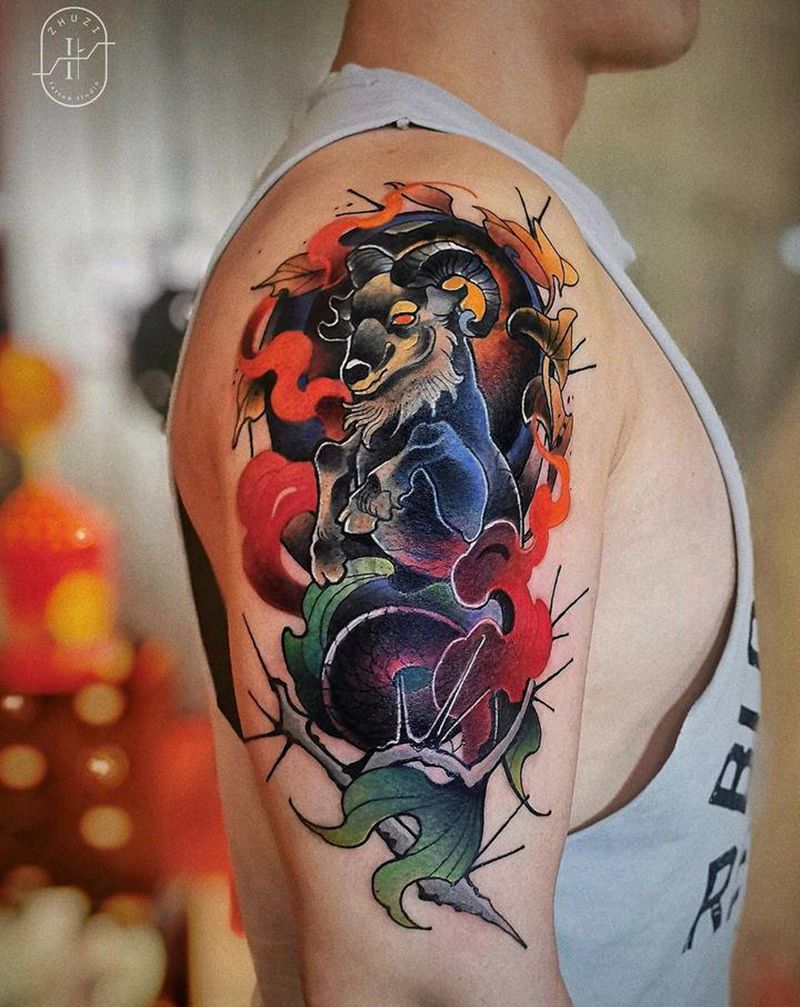 摩羯座纹身图片_手臂手部New School纹身图案