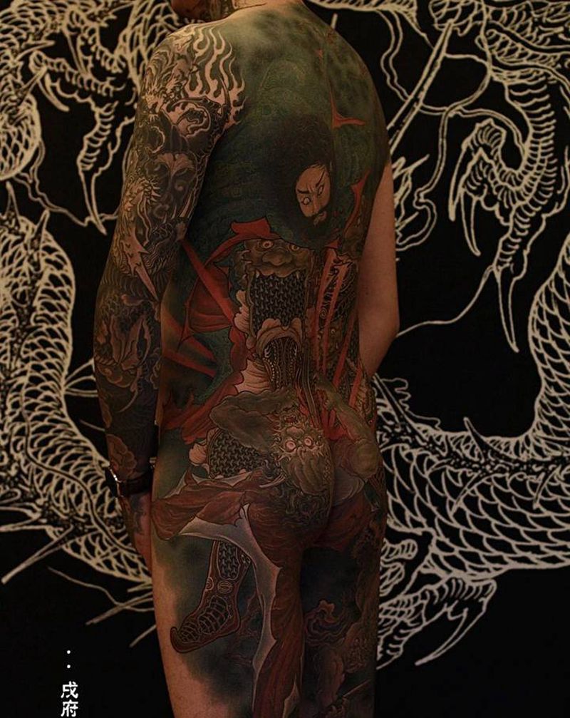 【杀神白起】纹身图片_背部新传统杀神白起满背新传统彩色纹身图案
