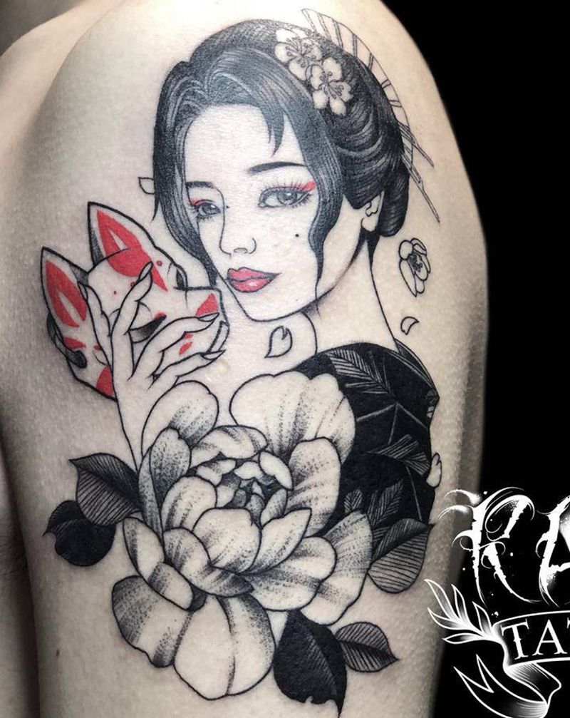 艺妓纹身图片_手臂新传统艺妓纹身图案