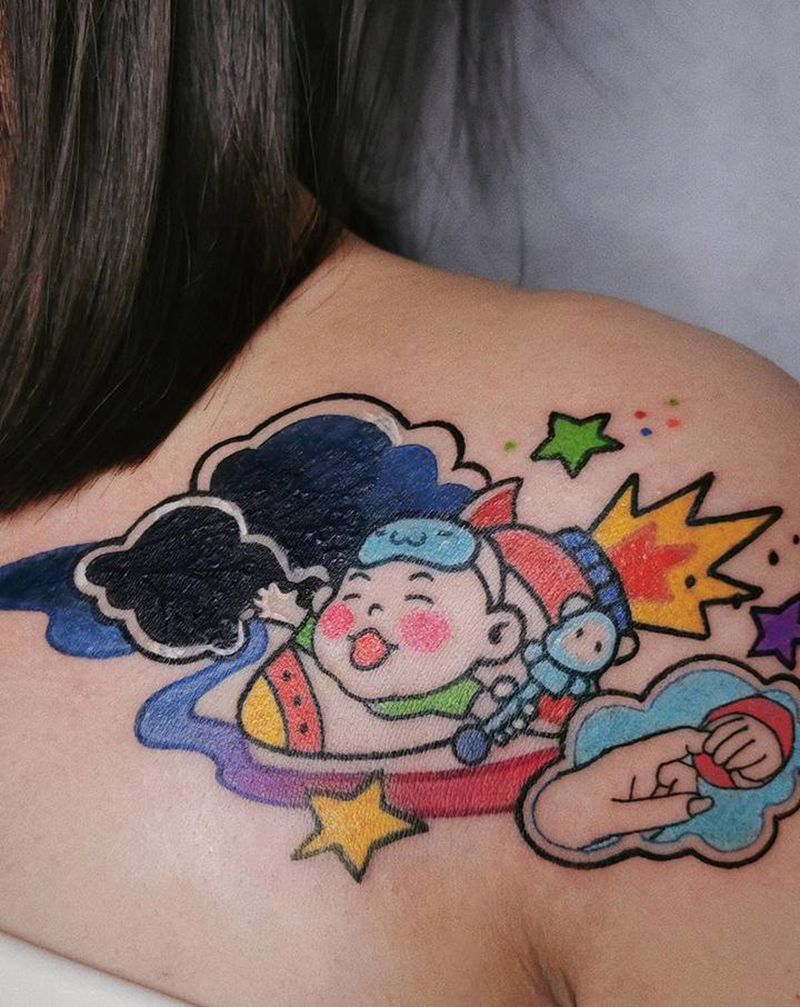 遮盖纹身图片_肩部New School纹身图案