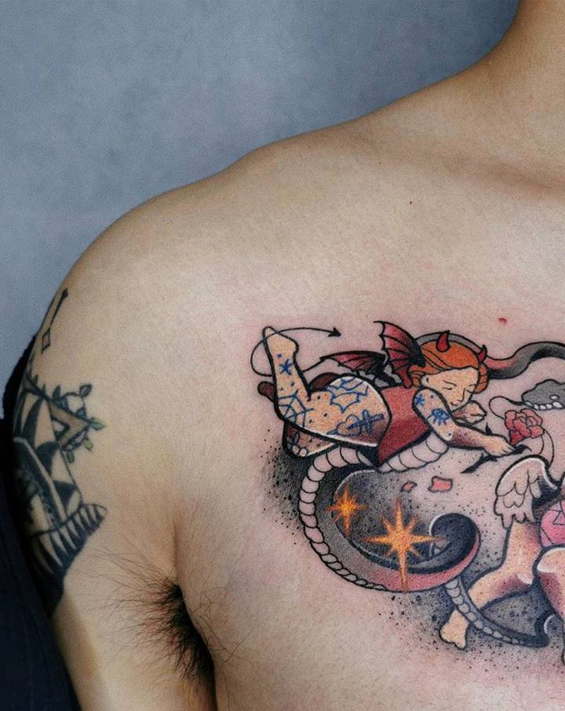 双子与蛇纹身图片_臀部New School纹身图案