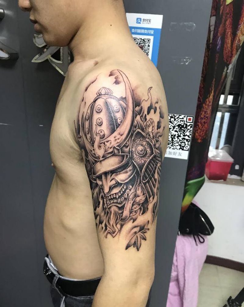 鬼武士纹身图片_手臂新传统纹身图案