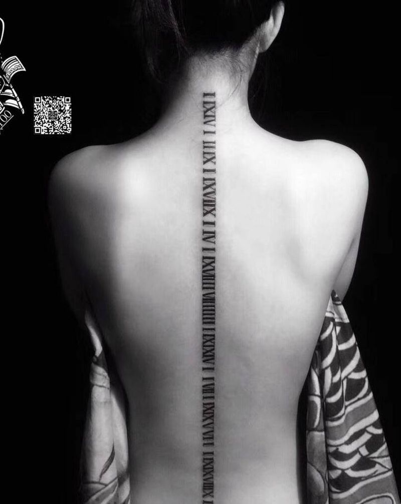 三代人出生年月日 罗马数字纹身图片_背部几何花体字罗马数字纹身图案
