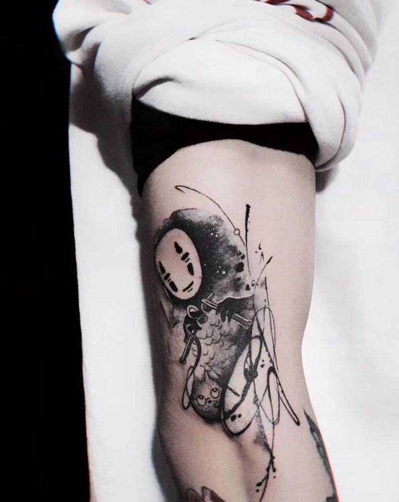 无面男纹身图片_手臂手部水墨点刺纹身图案