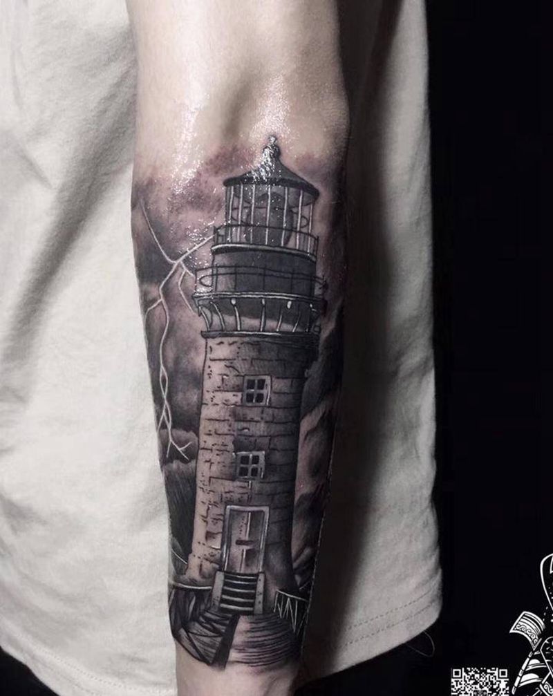 灯塔纹身图片_手部手臂欧美写实纹身图案