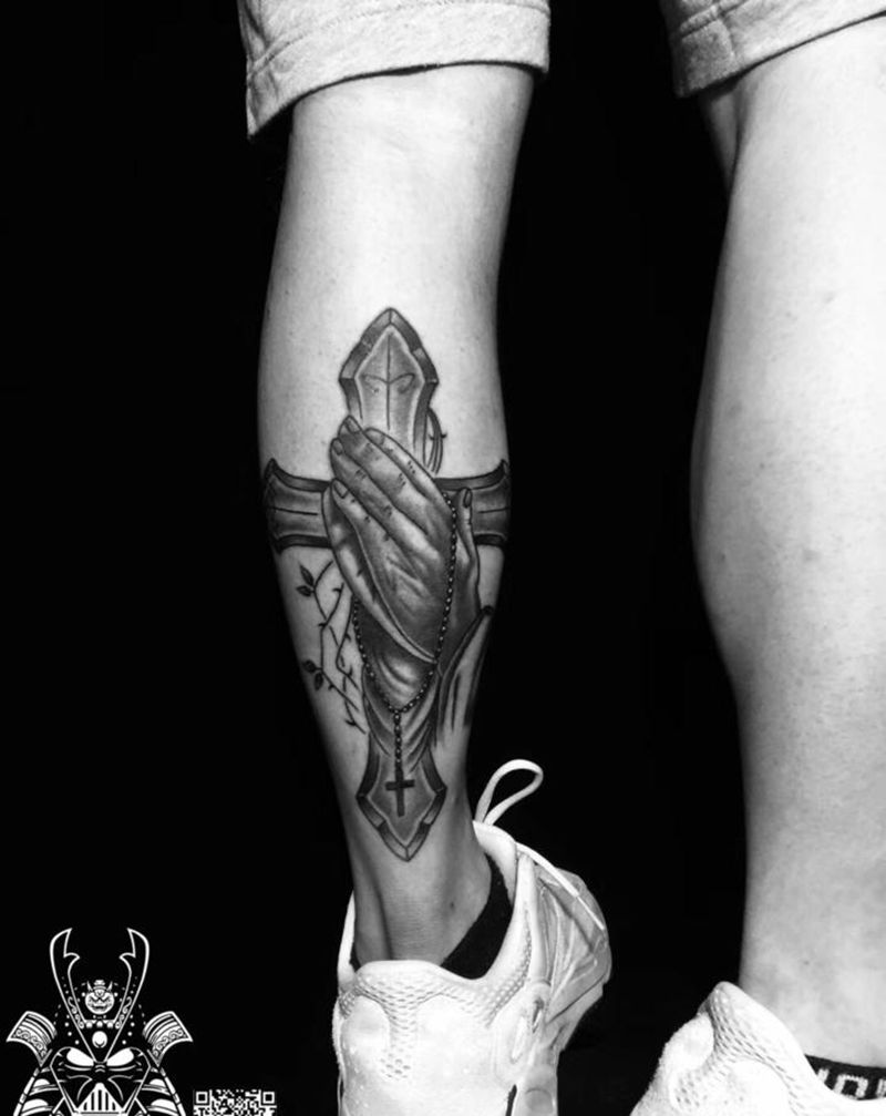宗教 十字架纹身图片_腿部脚部欧美写实纹身图案