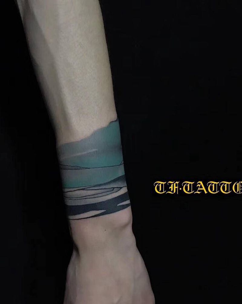 手环纹身图片_手臂手部水彩水墨纹身图案