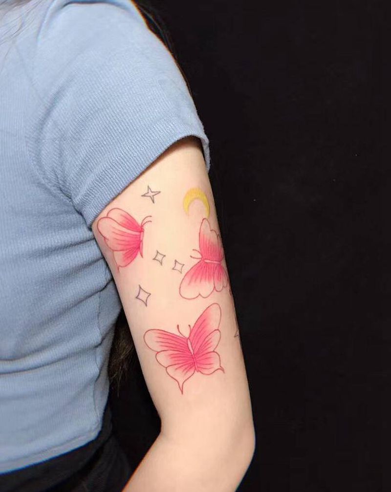 蝴蝶纹身图片_手臂手部水彩纹身图案