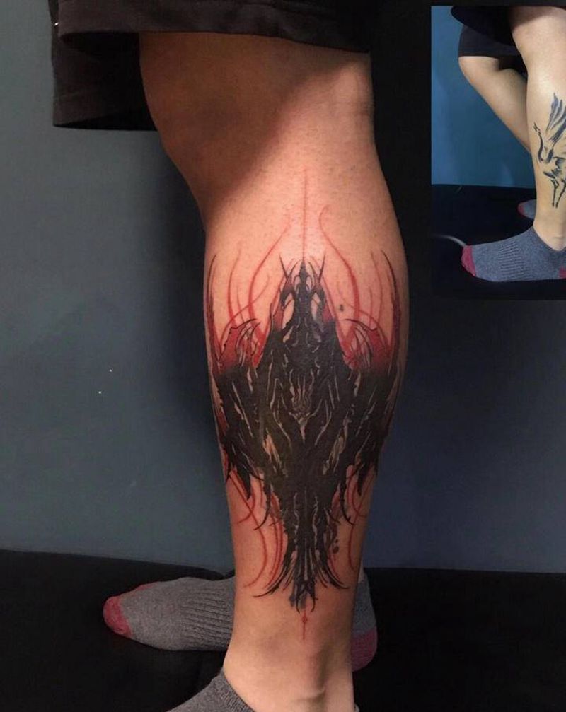 暗黑奇卡诺 遮盖纹身图片_腿部花体字图腾纹身图案