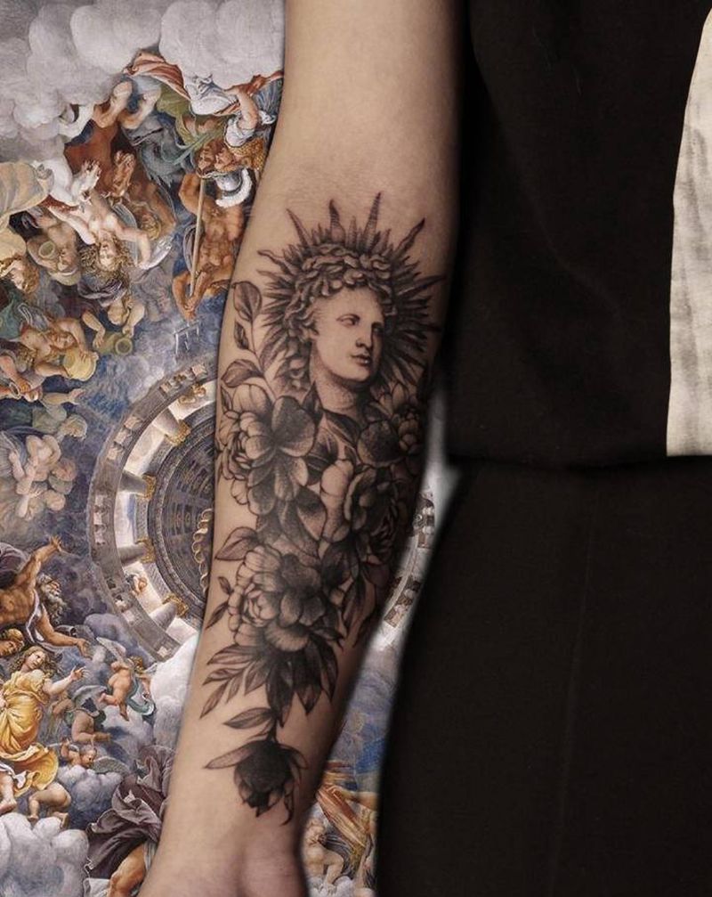 花中阿波罗纹身图片_手臂纹身图案