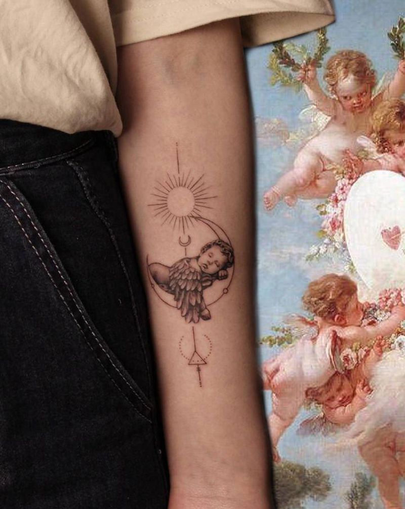 梦中的小天使纹身图片_手臂几何欧美写实纹身图案