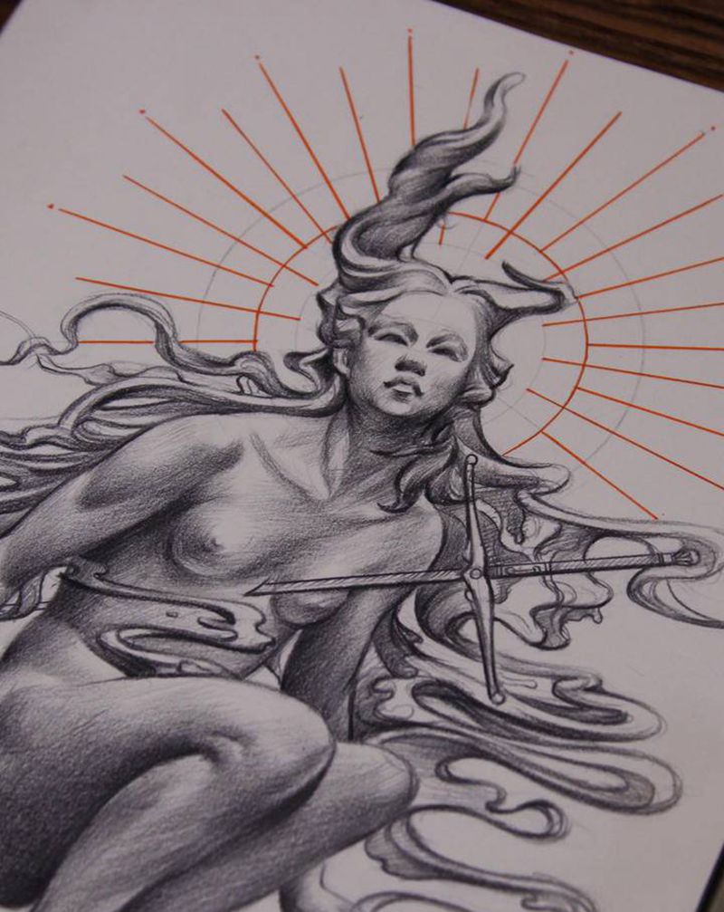 凝望纹身图片_背部腿部欧美写实纹身图案