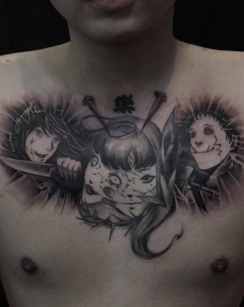 富江纹身图片_胸部欧美写实纹身图案