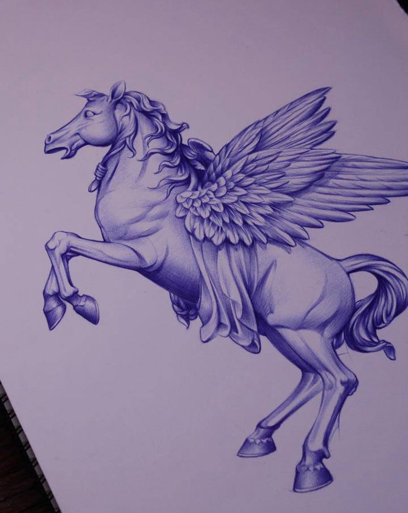 白马纹身图片_背部腿部欧美写实纹身图案