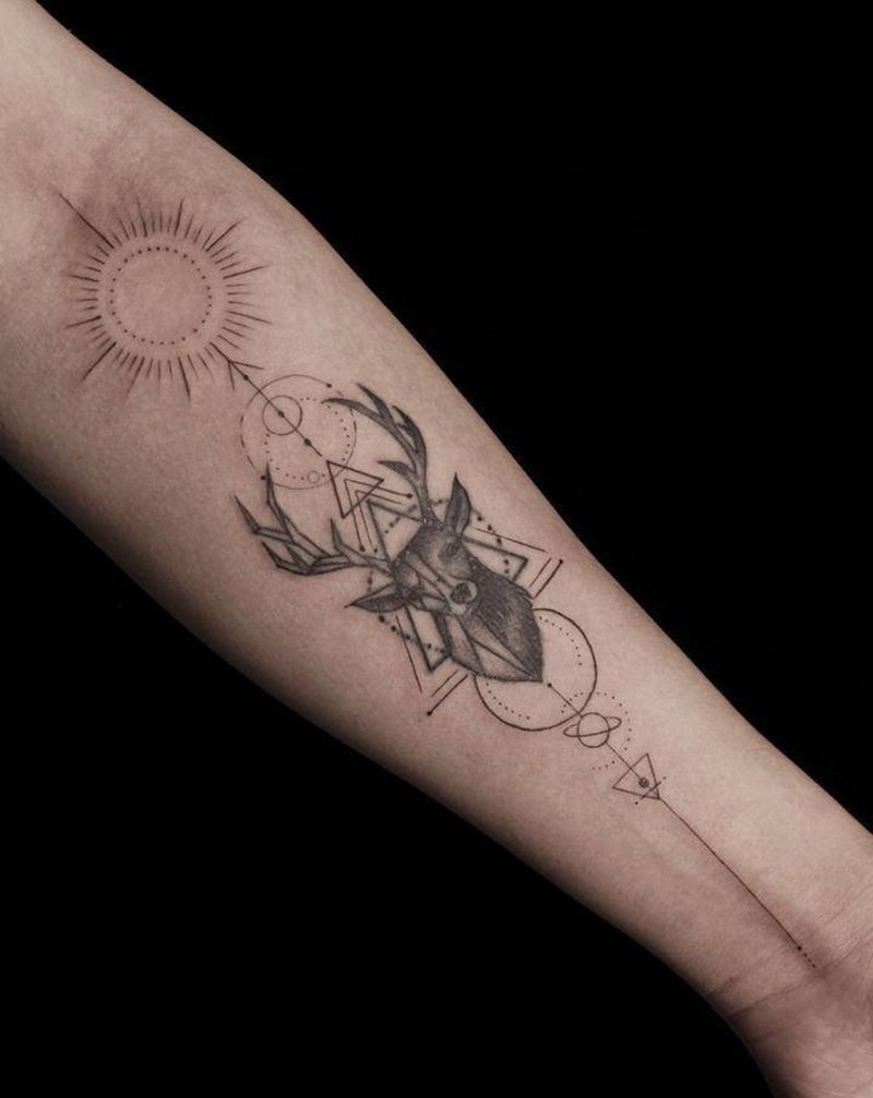 几何鹿纹身图片_几何点刺纹身图案