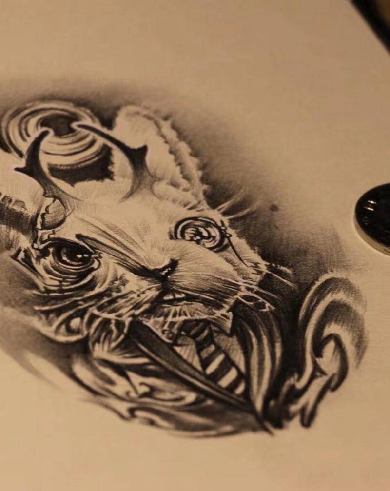 兔子纹身图片_手臂胸部欧美写实纹身图案