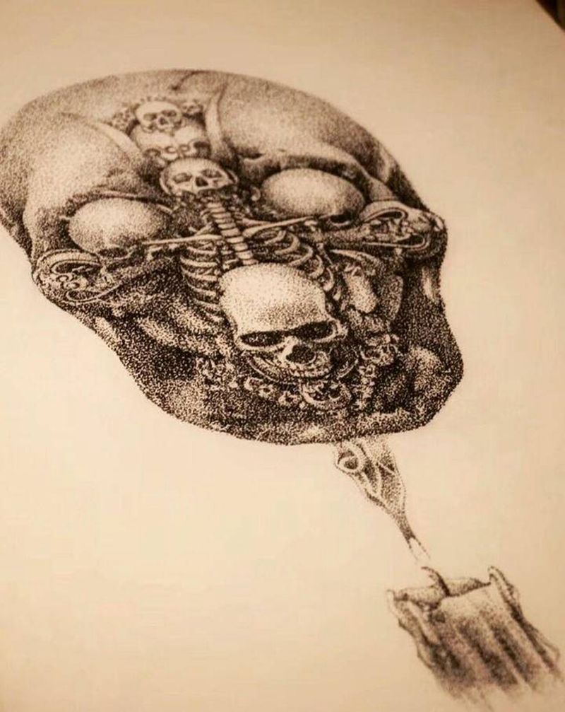 黑暗纹身图片_胸部手臂欧美写实点刺纹身图案