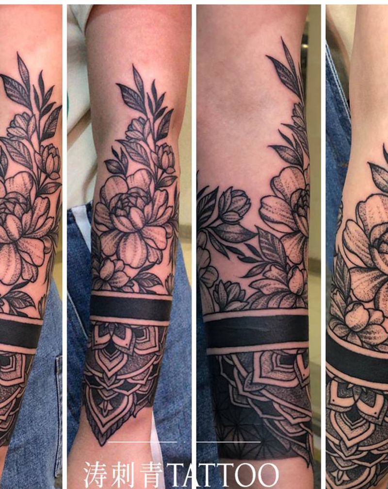 素花纹身图片_手臂点刺纹身图案