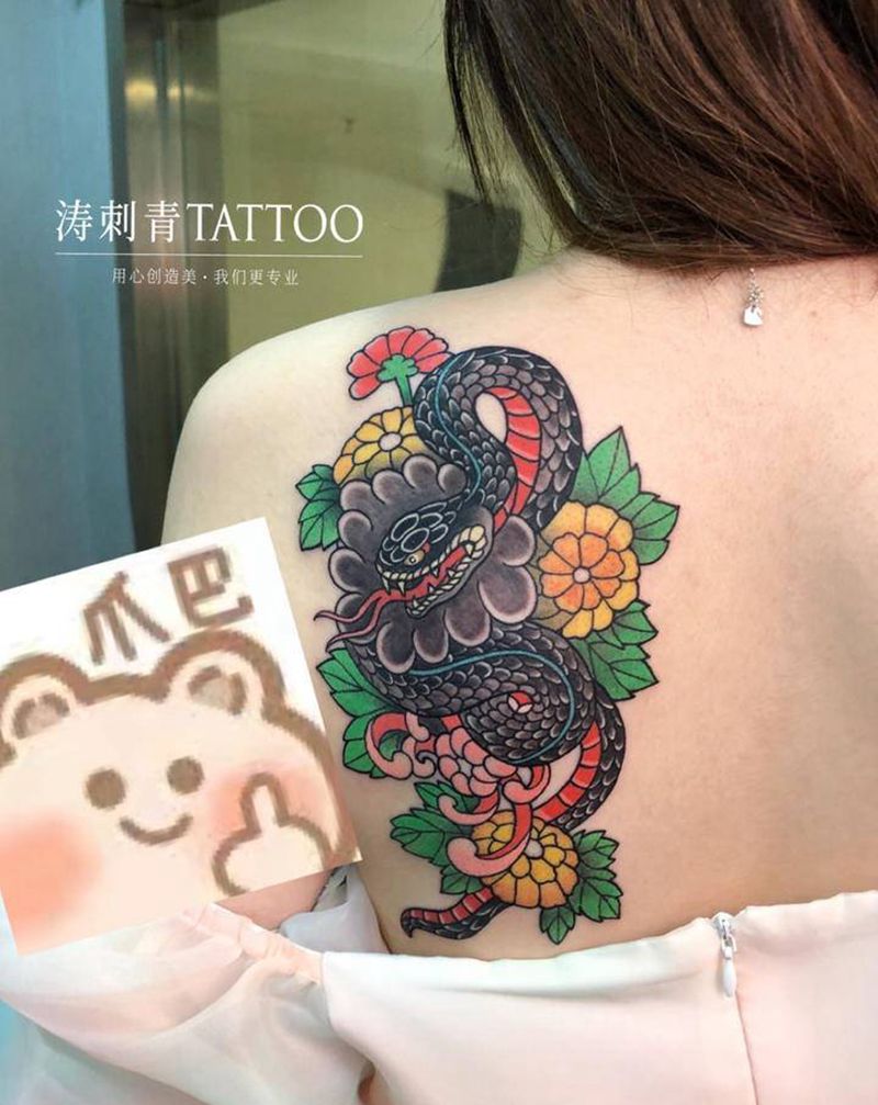 传统纹身图片_背部新传统纹身图案