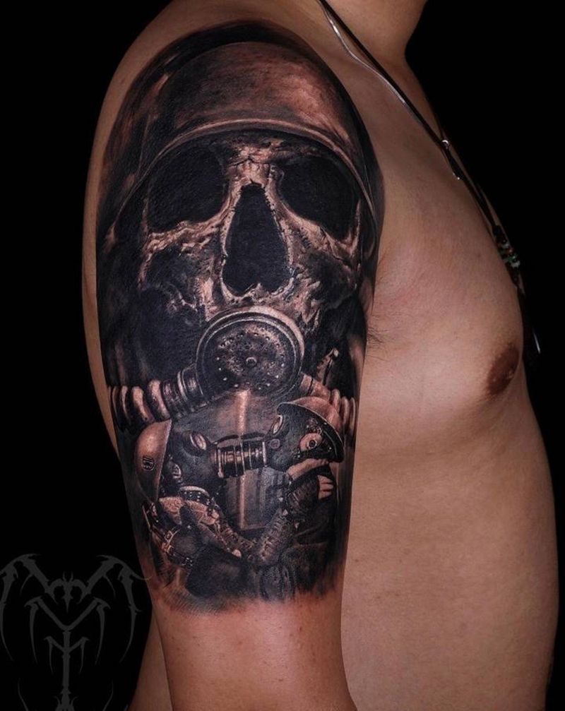 骷髅纹身图片_手臂欧美写实纹身图案