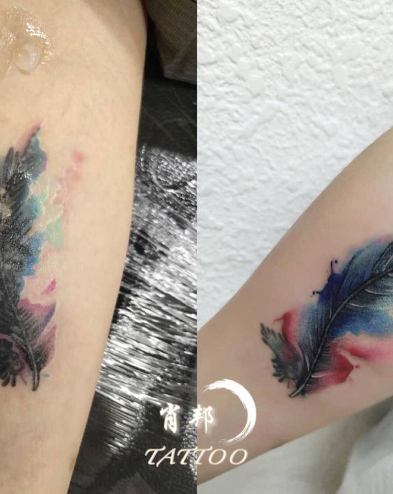 旧图修改纹身图片_手臂水彩纹身图案