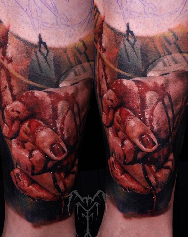 手纹身图片_脚部腿部欧美写实纹身图案