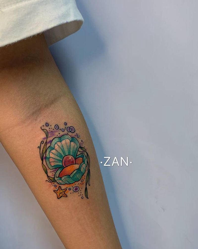 贝壳纹身图片_手臂New SchoolOld School贝壳 扇贝纹身图案